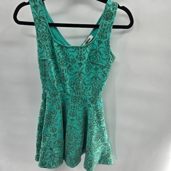 Vintage Mystic Teal Brown Velvet Burnout Fit Flare Y2k Mini Dress Small - Picture 1 of 8